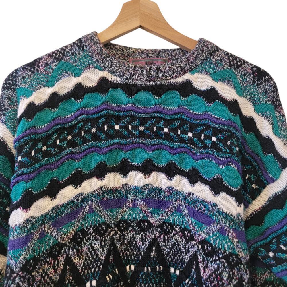 Vintage Coogie Style Pullover Stripped Textured Sweater 80's/90's Chunky Size M - Picture 2 of 4